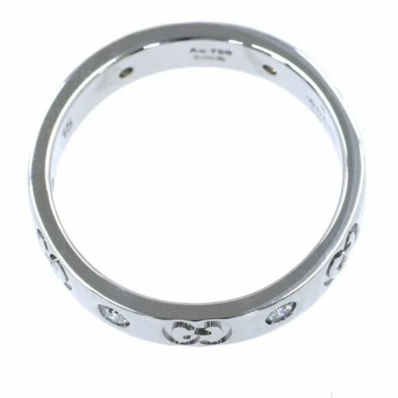 GUCCI GG Logo Diamond Band Ring size US7.5 18k White Gold Auth #5539F - Picture 11 of 11